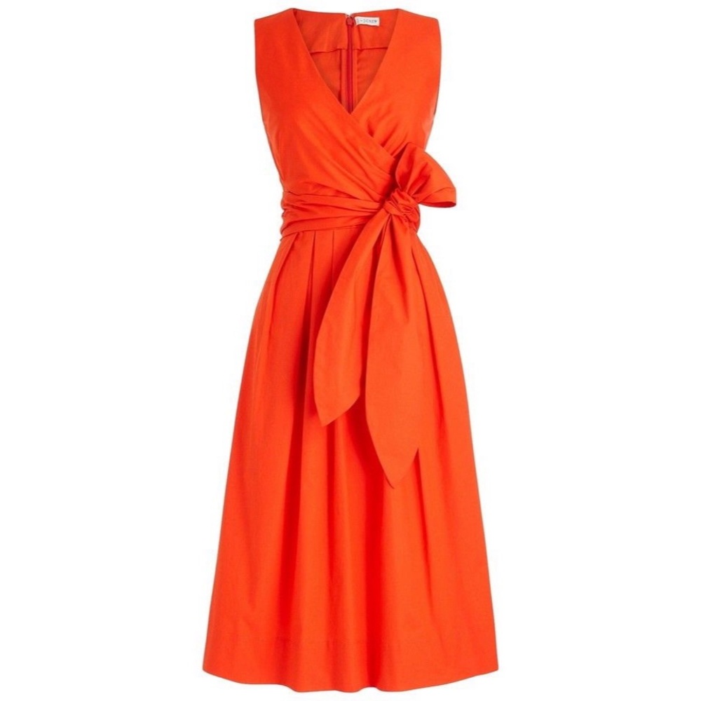 J. Crew Orange Coral Wrap Midi Cotton Summer Dress Size 0